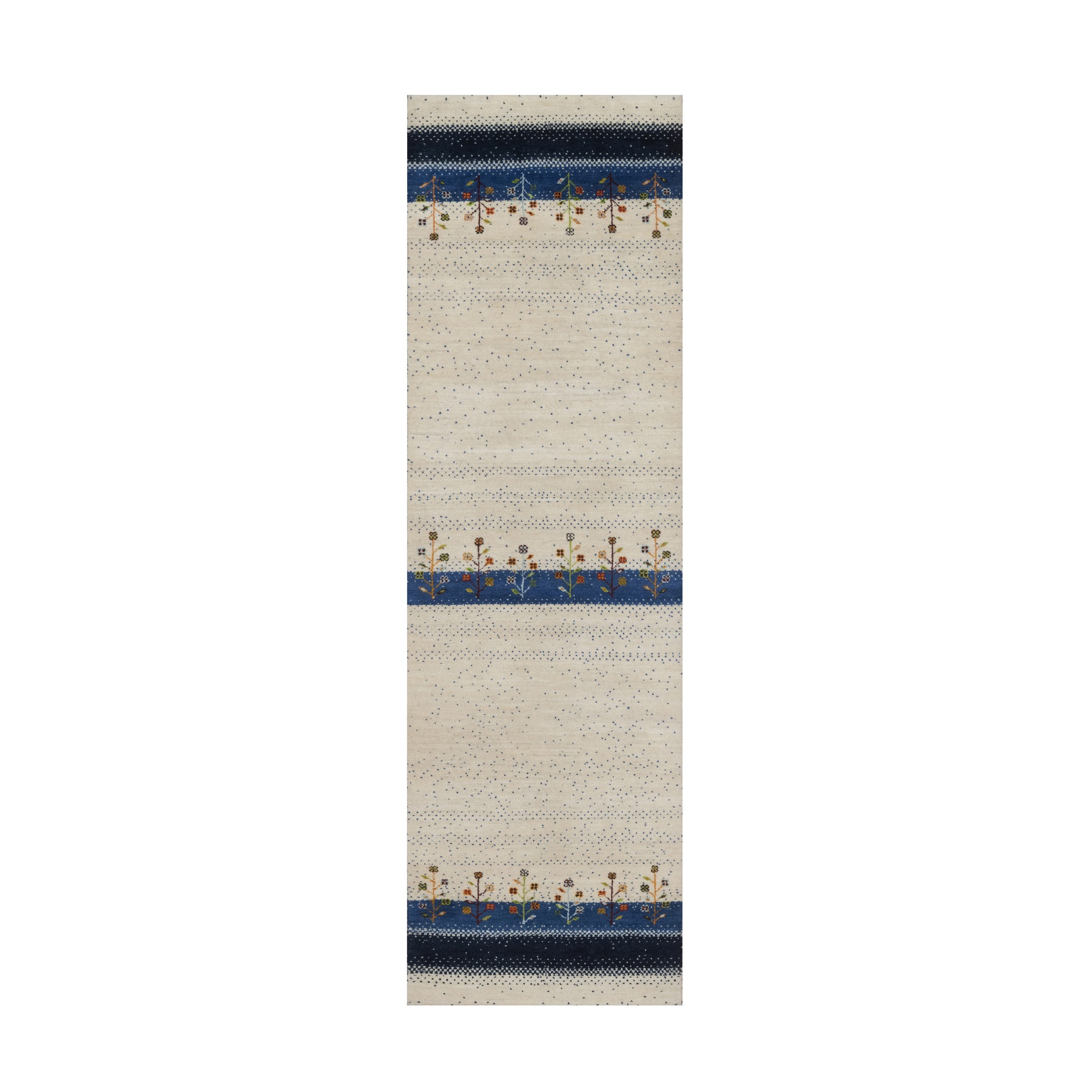 Parchment White, Hand Knotted, Tree Design, Modern, Lori Buft Gabbeh, Pure Wool, Thick and Plush, Soft Pile, Runner, Oriental Rug